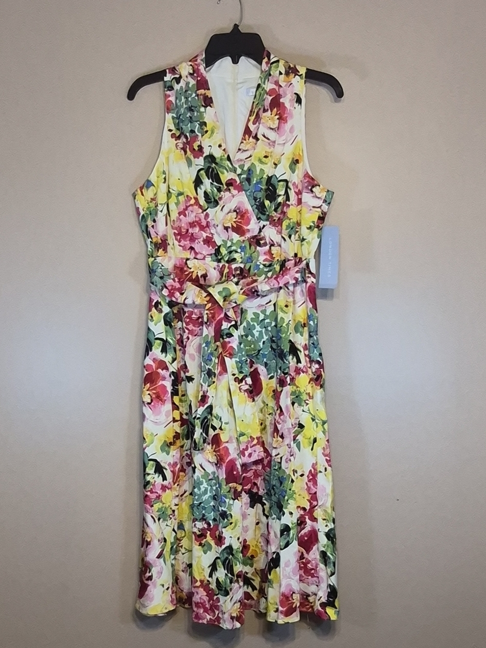 London Times Yellow Floral V-Neck Midi Dress